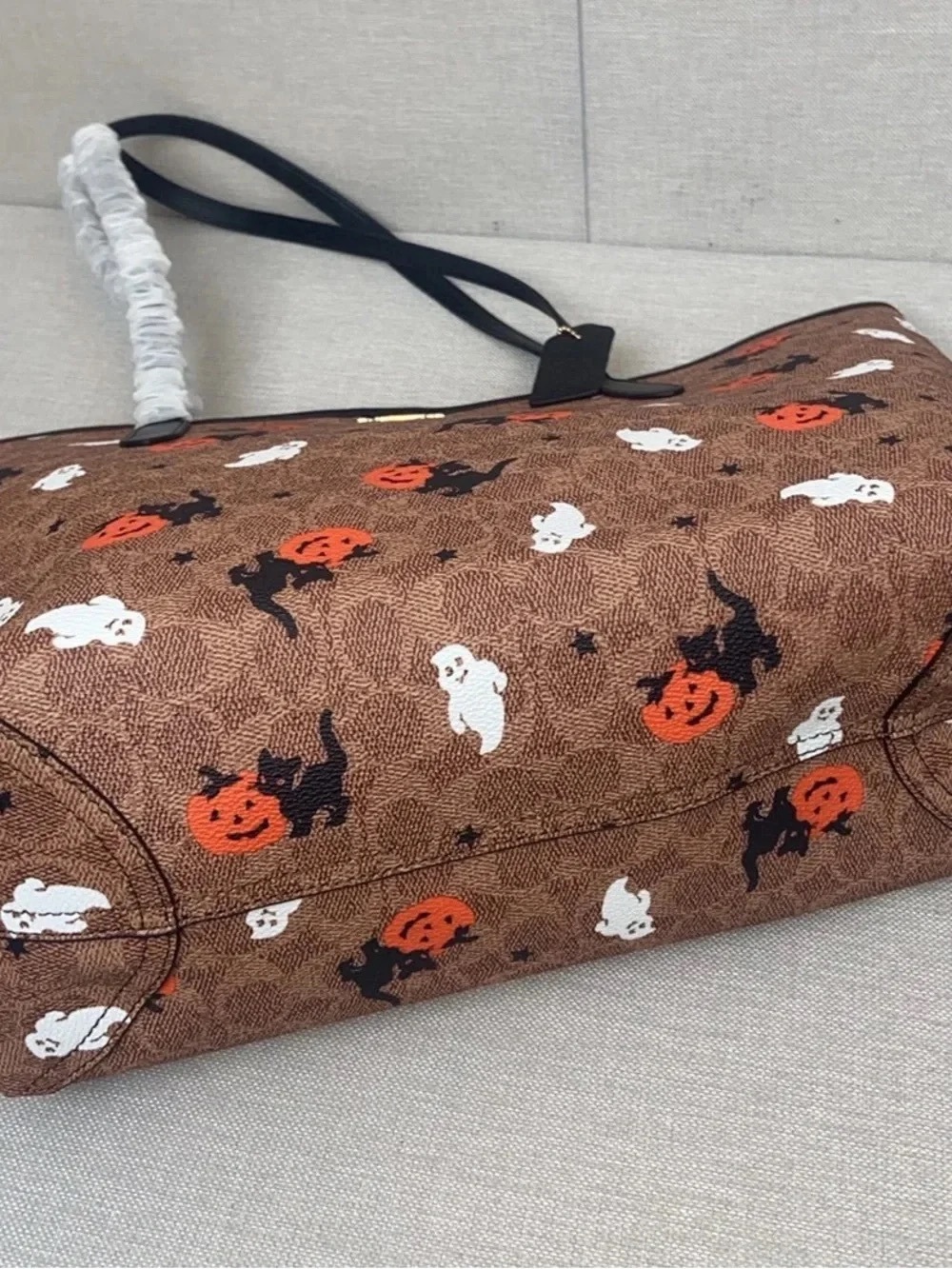 Coach Brown Halloween Tote with Black Straps and Orange Accents - Picture 4 of 6